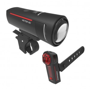 Set luci LED a batt. Trelock I-go Vector - LS 600/740, nero, con supporto