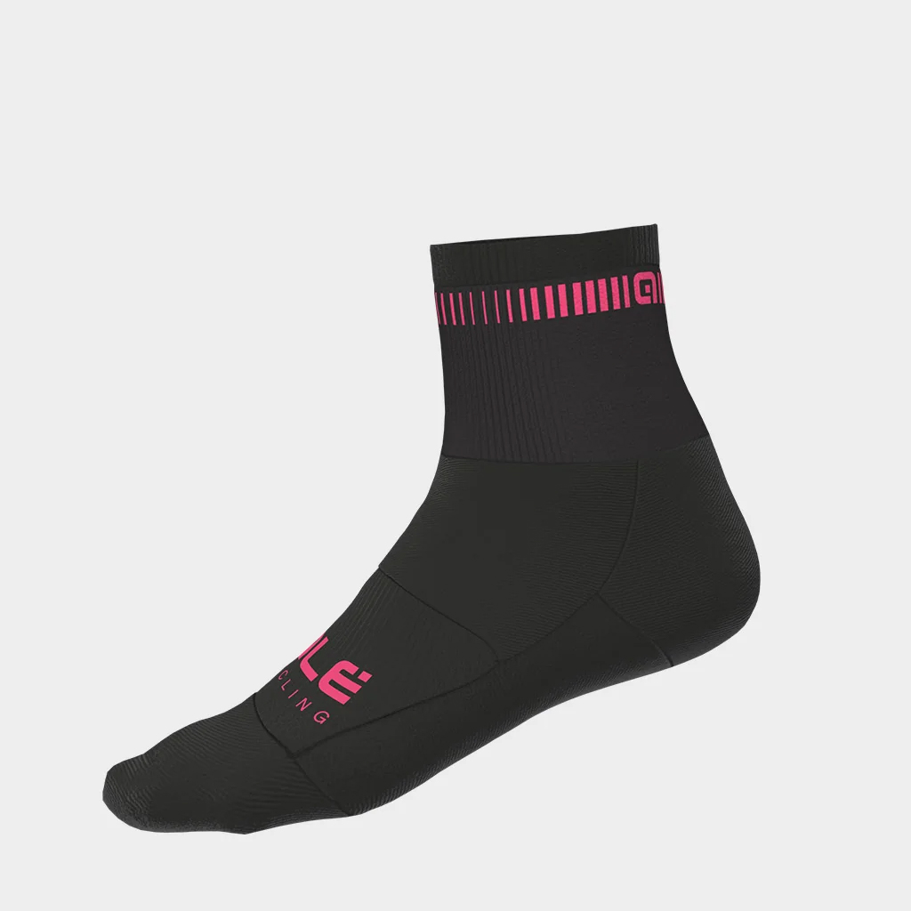 Calzino Alè LOGO Q-SKIN NERO-ROSA FLUO