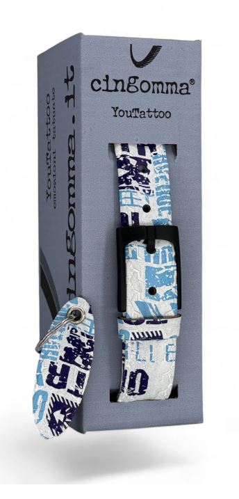 Cintura di copertone verniciato Cingomma YOUTATTOO Graphics Written Blue  