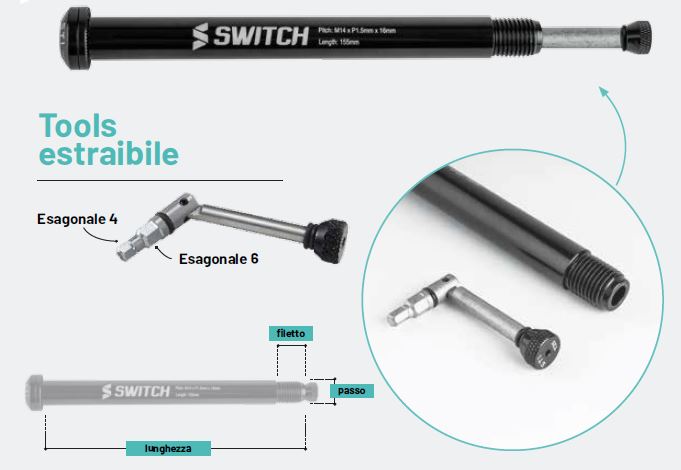 Perno passante Switch con tools per Syntace standard  NERO